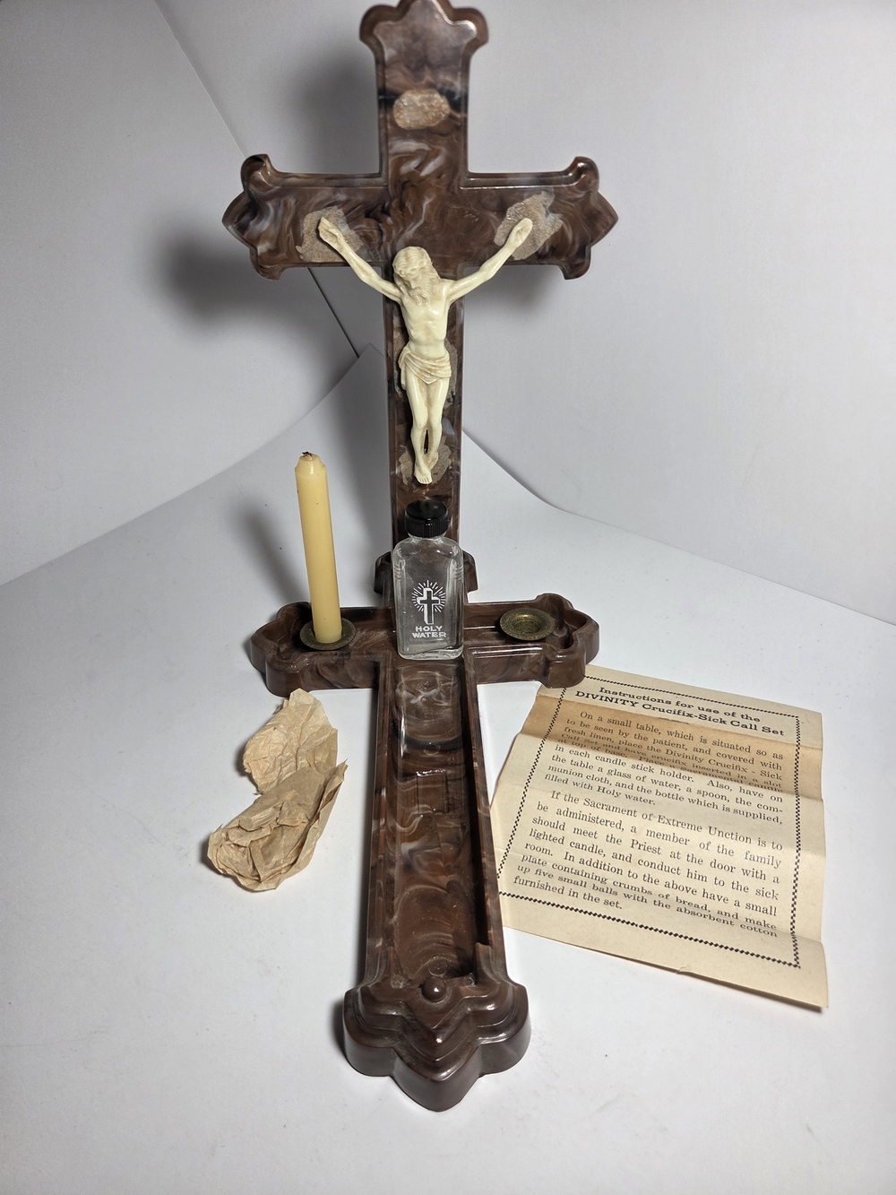 Vintage Divinity Crucifix Sick Call Set Glow In The Dark Christ Extreme Unction